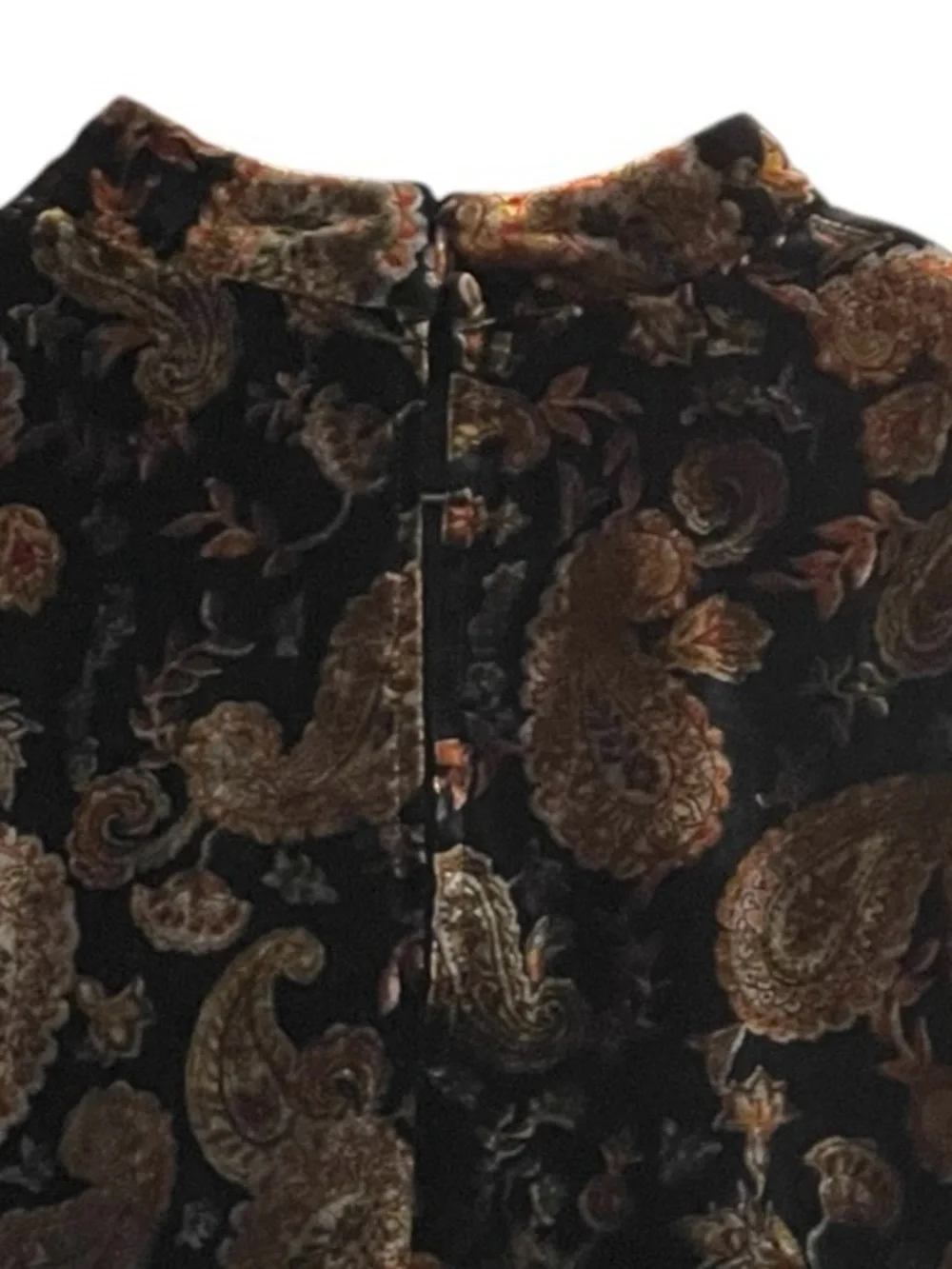 Boden Brown & Black Velvet Paisley Puff, Long Sleeve Top, Mock Neck, US Size 4